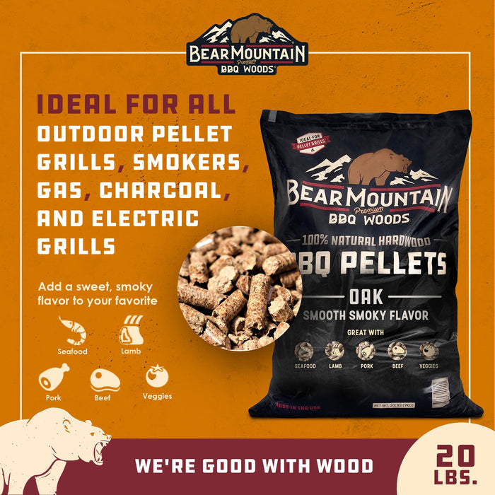 Bear Mountain BBQ Premium All-Natural Hardwood Oak BBQ Smoker Pellets, 20 lbs