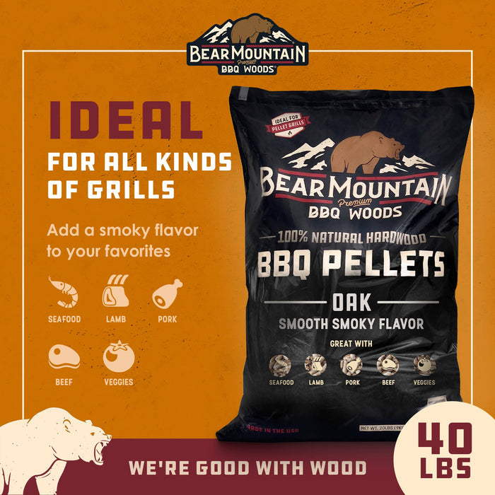 Bear Mountain BBQ All Natural Oak Hardwood Smoker Pellets, 40 Pounds (2 Pack)