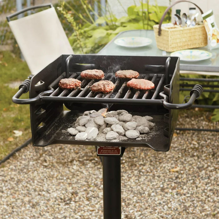 Pilot Rock Park Style Steel Outdoor BBQ Charcoal Grill and Post, Black (3 Pack)