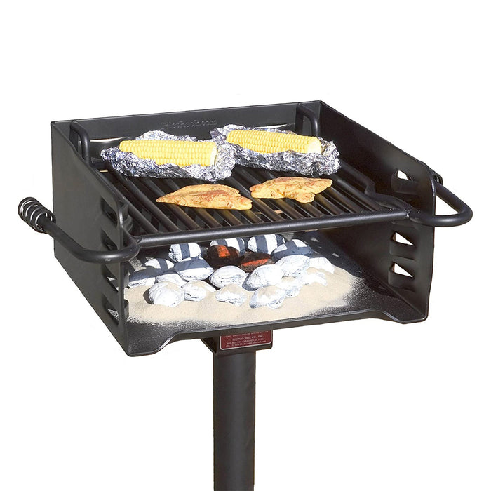 Pilot Rock Park Style Steel Outdoor BBQ Charcoal Grill and Post, Black (3 Pack)