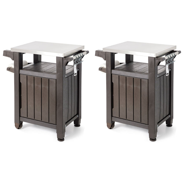 Keter Unity 40 Gallon Stainless Steel Top Storage Grilling Bar Cart (Set of 2)