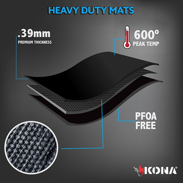 KONA Best BBQ Grill Mats - Heavy Duty 600 Degree Non-Stick Grilling Mats - 7 Year Guarantee (Set of 2) - The Kansas City BBQ Store