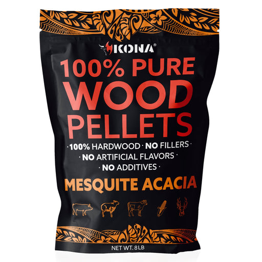 Kona 100% Mesquite Acacia Wood Pellets - Grilling, BBQ & Smoking - Concentrated Pure Hardwood - Bold Smoke - The Kansas City BBQ Store