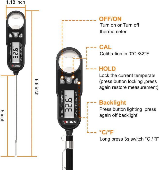 Kona Digital Meat and Candy Thermometer with Backlit LED Screen - Compact and Accurate Cooking Tool for Perfectly Cooked Food Every Time! Ideal for BBQ, Grilling, Kitchen, Oven, and Smoker - The Kansas City BBQ Store