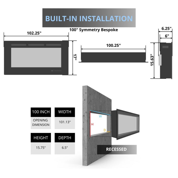 Amantii SYMMETRY Bespoke Built-In/Wall Mounted Smart Electric Fireplace with Sound