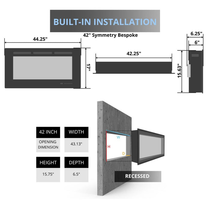 Amantii SYMMETRY Bespoke Built-In/Wall Mounted Smart Electric Fireplace with Sound