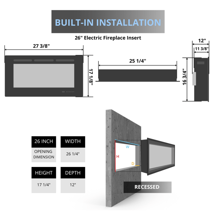 Amantii 26-Inch to 48-Inch Traditional Built-in Smart Electric Fireplace Insert