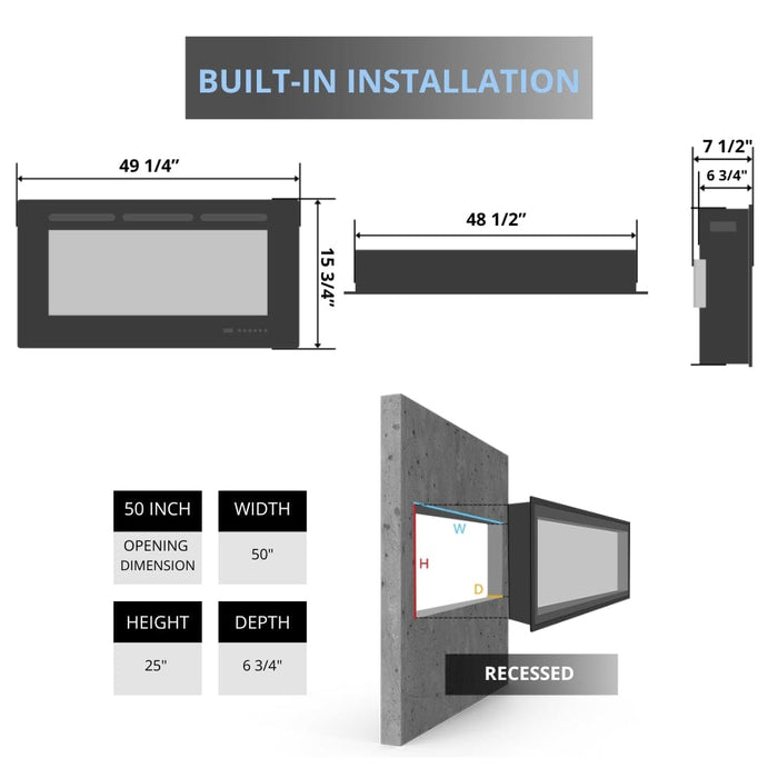 Amantii Panorama SLIM 50-Inch Built-in Indoor/Outdoor Smart Electric Fireplace (BI-50-SLIM)