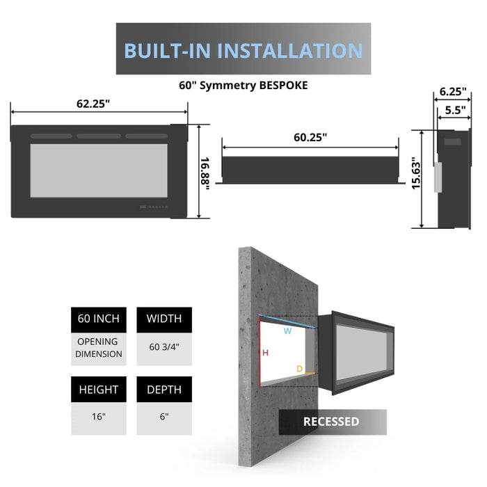 Amantii SYMMETRY Bespoke Built-In/Wall Mounted Smart Electric Fireplace with Sound