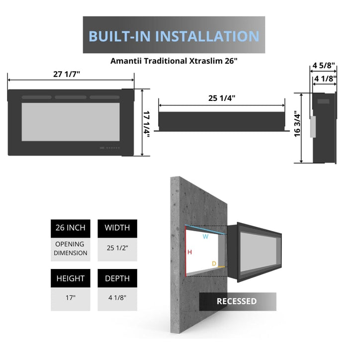 Amantii Traditional Xtraslim Built-in Smart Electric Fireplace