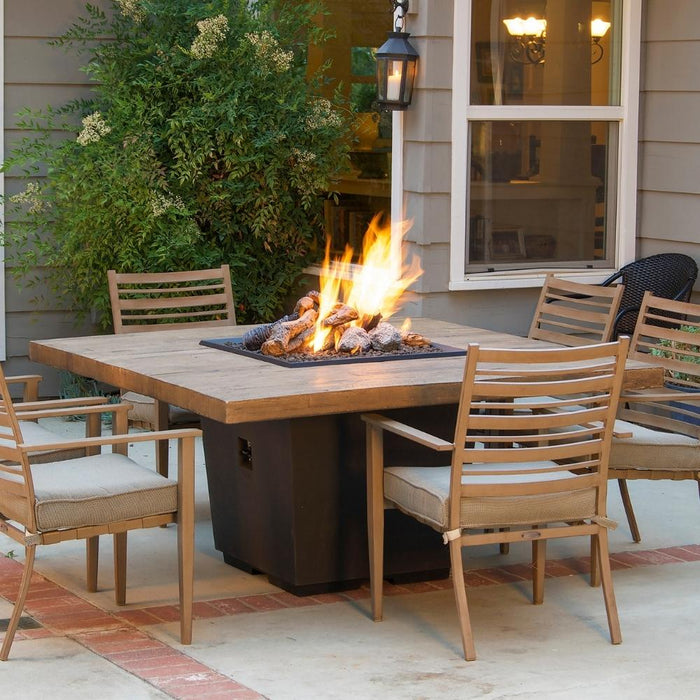 American Fyre Designs Cosmopolitan 60-Inch "Reclaimed Wood" Square Gas Fire Pit Dining Table