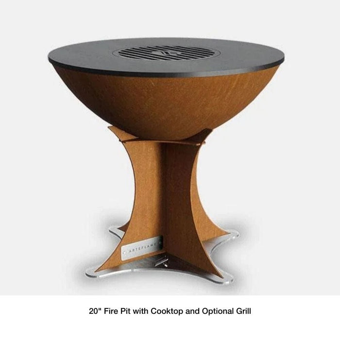 Arteflame 20-Inch Tall Euro Base Portable Corten Steel Fire Pit with Cooktop