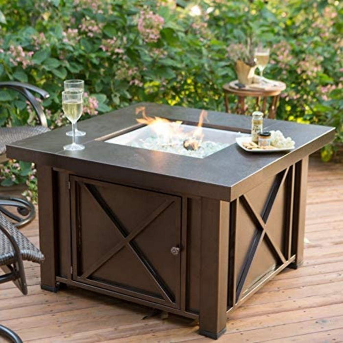 AZ Patio Heaters Hammered Bronze 38-Inch Square LP Fire Pit Table (GSF-DGH)