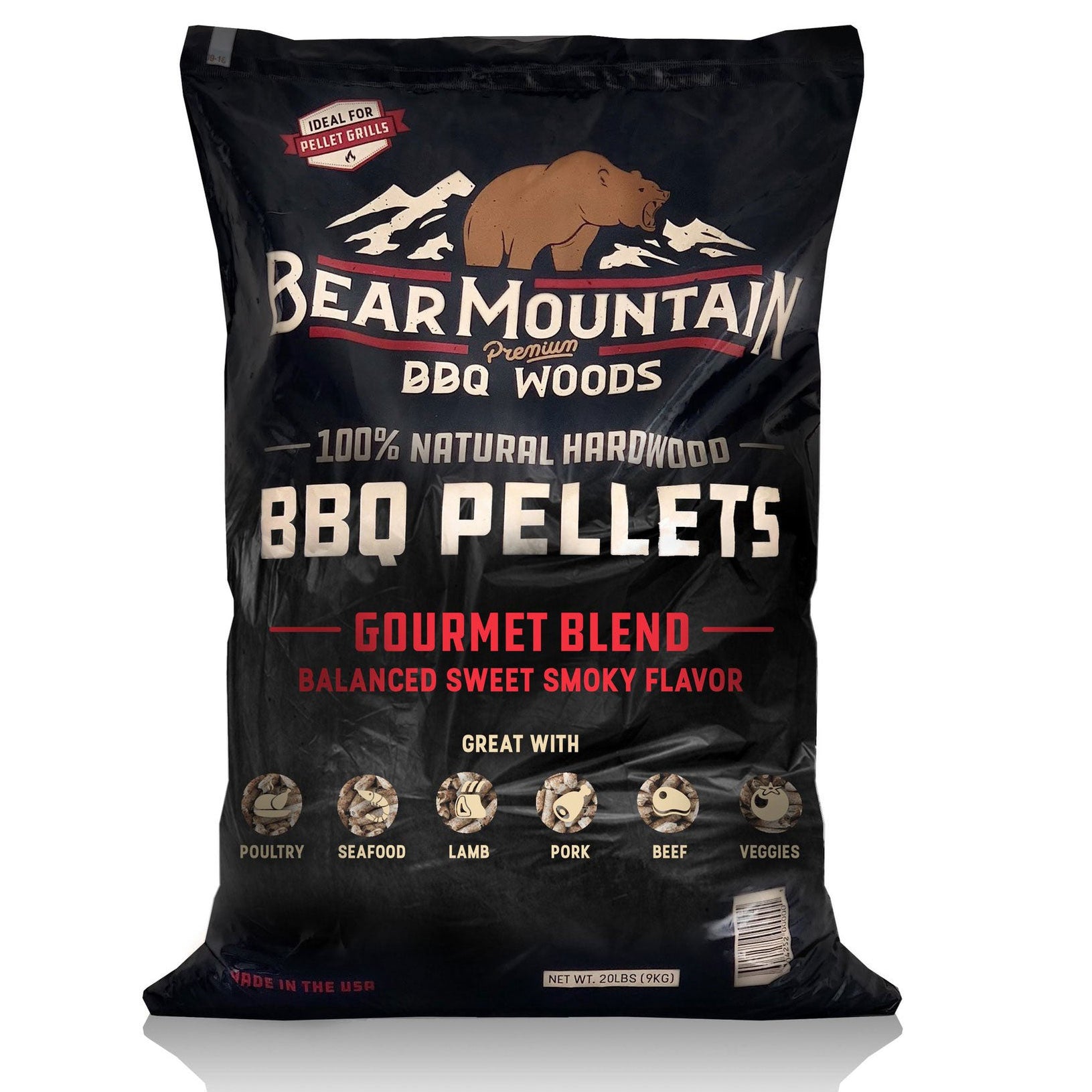 Bear Mountain Bbq Hardwood Gourmet Blend, Hickory, & Apple Pellets, 20 