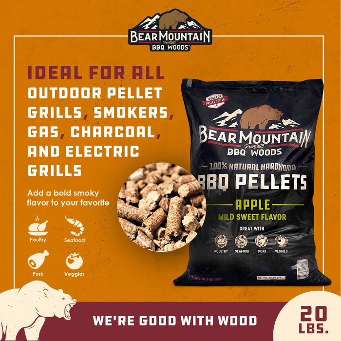 Bear Mountain BBQ Premium All-Natural Hardwood Apple Smoker Pellets, 20 Pounds