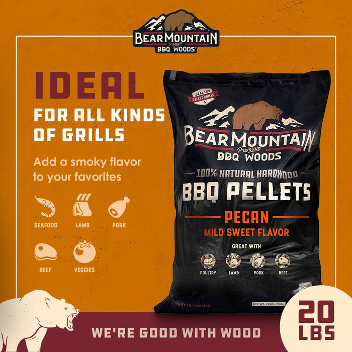 Bear Mountain BBQ 100% Natural Hardwood Pecan Sweet Flavor Pellets, 20 Pounds