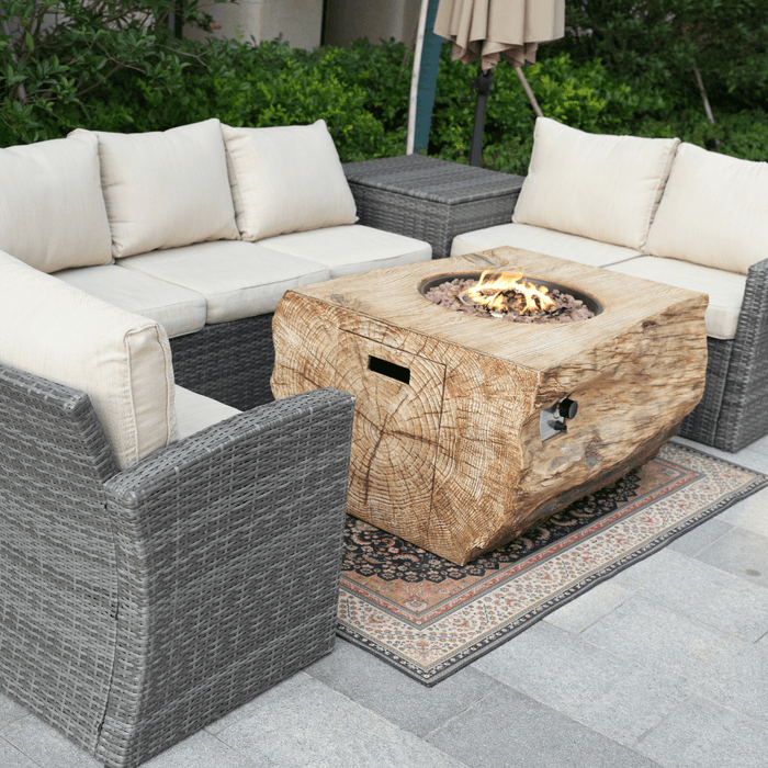 Direct Wicker 44-Inch Rectangular Tree Stump LP Fire Pit Table