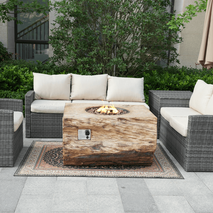 Direct Wicker 44-Inch Rectangular Tree Stump LP Fire Pit Table