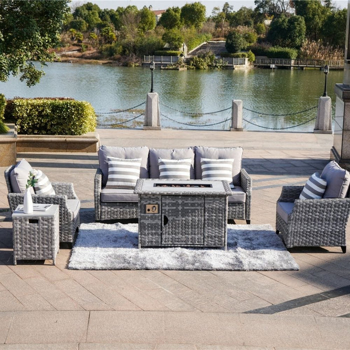 Direct Wicker Trinity 5-Piece Outdoor Furniture Set with LP Fire Pit Table (PAF-1802-New)