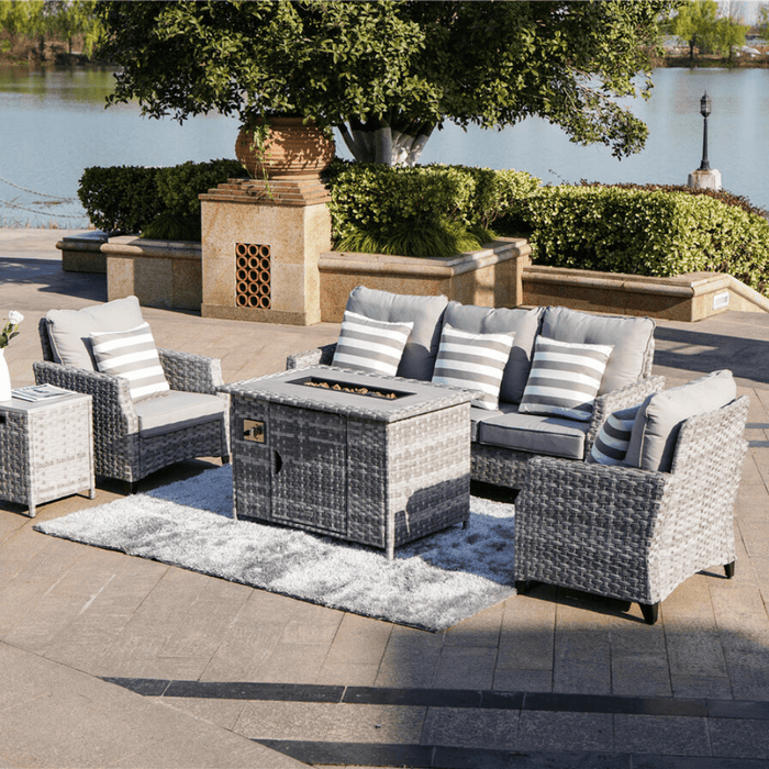 Direct Wicker Trinity 5-Piece Outdoor Furniture Set with LP Fire Pit Table (PAF-1802-New)