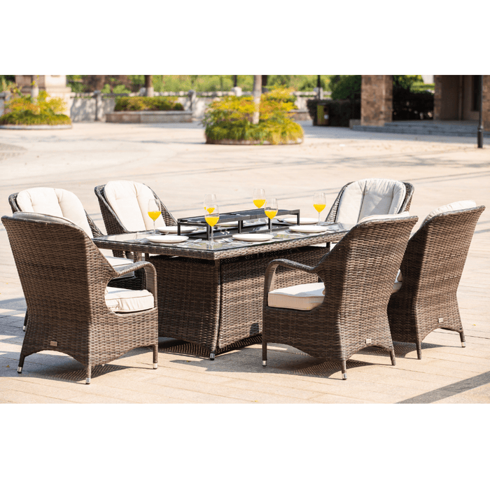 Direct Wicker Regal 7-Piece Outdoor Dining Set with LP Fire Pit Table (PAG-1106-R)