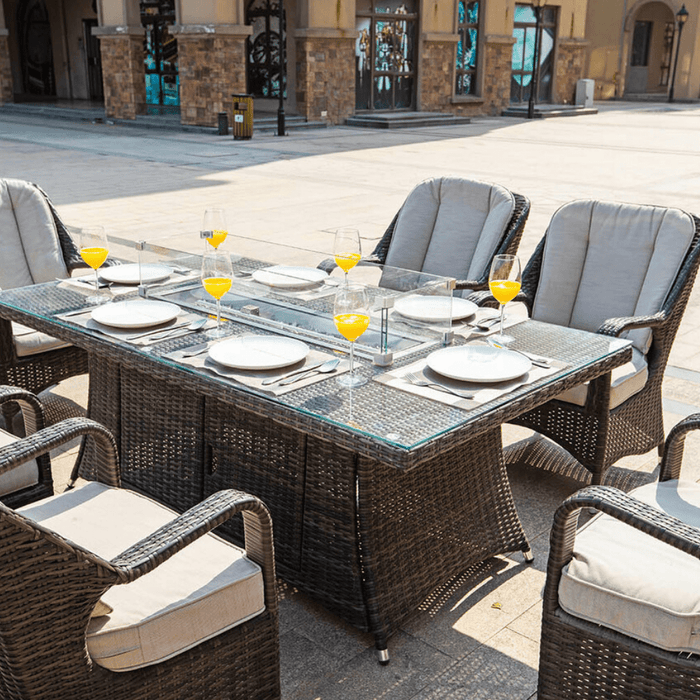 Direct Wicker Regal 7-Piece Outdoor Dining Set with LP Fire Pit Table (PAG-1106-R)