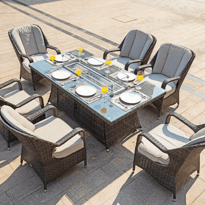 Direct Wicker Regal 7-Piece Outdoor Dining Set with LP Fire Pit Table (PAG-1106-R)