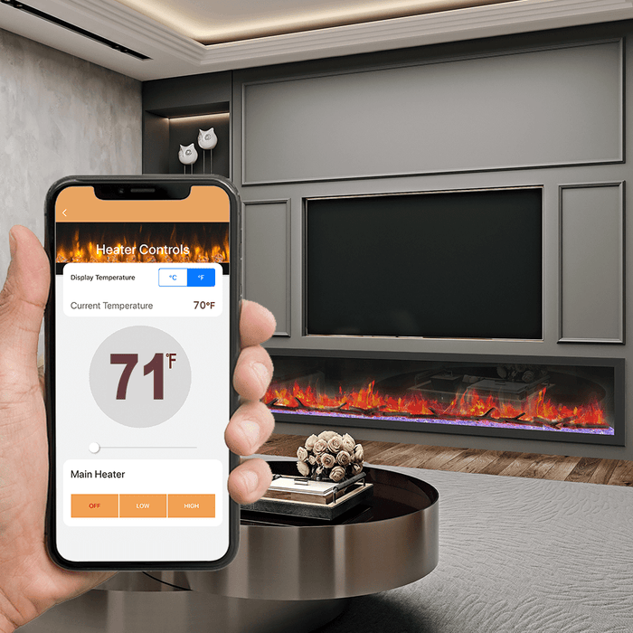 Dynasty Cascade 42-Inch to 82-Inch Built-in Linear Smart Electric Fireplace