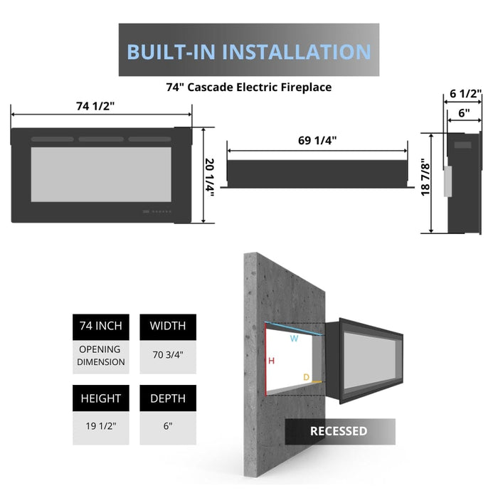 Dynasty Cascade 42-Inch to 82-Inch Built-in Linear Smart Electric Fireplace