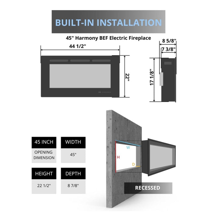 Dynasty Harmony BEF 45-Inch to 80-Inch Built-in Linear Electric Fireplace