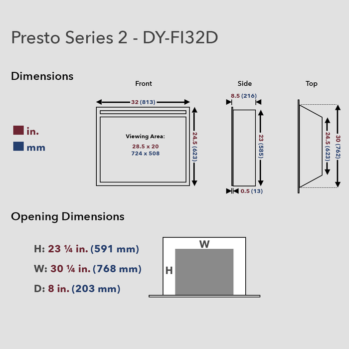 Dynasty Presto Electric Fireplace Insert for Existing Fireplace or New Build