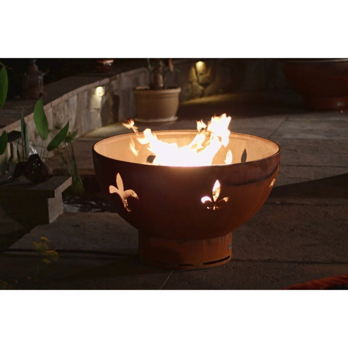 Fire Pit Art Fleur De Lis 36-Inch Handcrafted Carbon Steel Gas Fire Pit