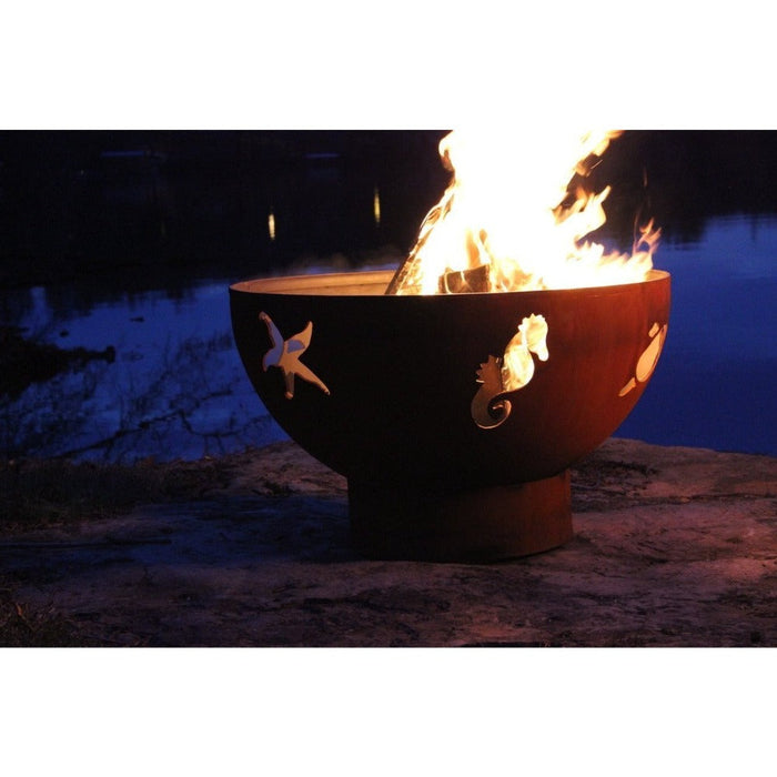 Fire Pit Art Sea Creatures 36-Inch Handcrafted Carbon Steel Gas Fire Pit