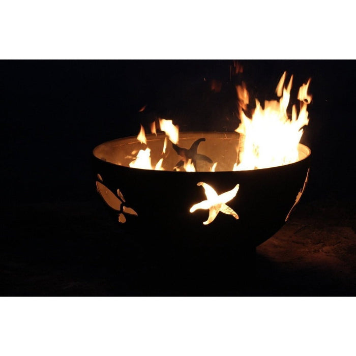 Fire Pit Art Sea Creatures 36-Inch Handcrafted Carbon Steel Gas Fire Pit