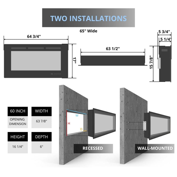 Huntington Fireplaces Sparkling Series Built-In/Wall Mounted Electric Fireplace