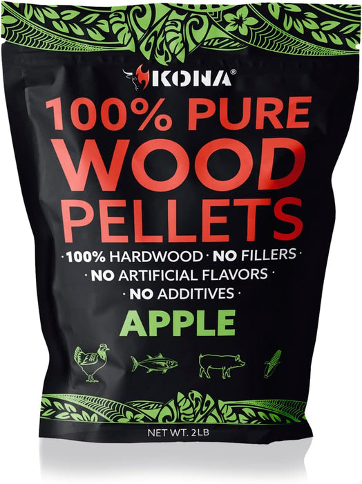 Kona 100% Apple Wood Pellets - Grilling, BBQ & Smoking - Concentrated Pure Hardwood - Mellow Smoke