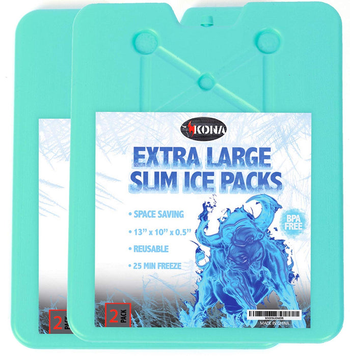 Kona Large Ice Packs for Coolers - Slim Space Saving Design - 25 Minute Freeze Time