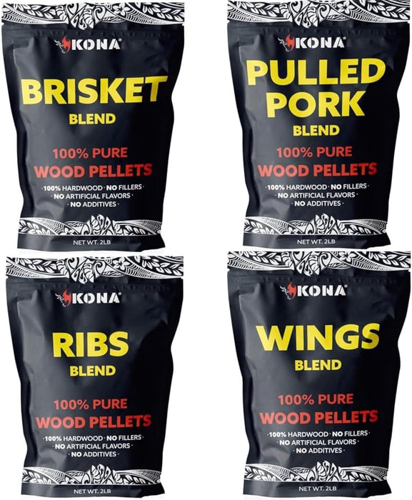 Kona Premium Wood Pellets - Grilling, BBQ & Smoking - Concentrated 100% Hardwood Variety Pack