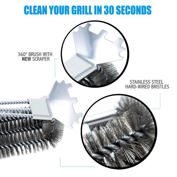 Kona Speed/Scrape Grill Brush & Scraper with Flex Grip Handle - Stainless Steel Bristles