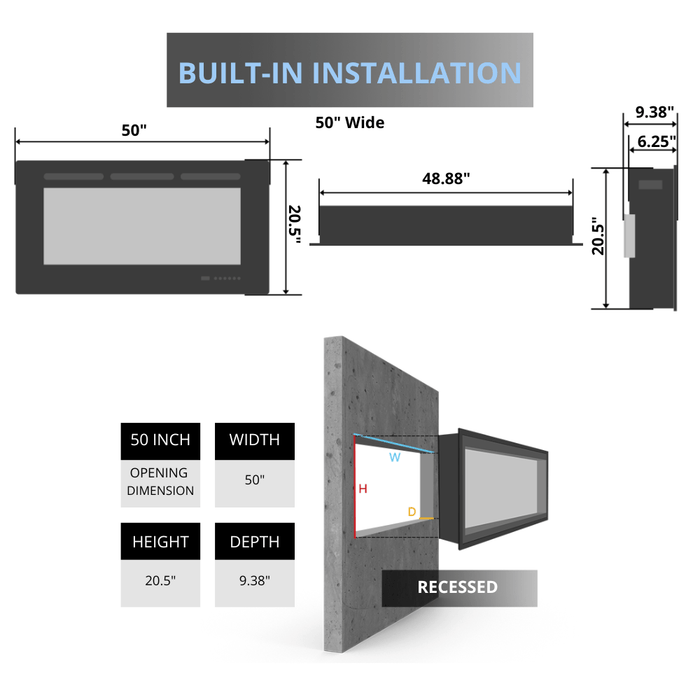 Litedeer Homes WarmCastle 3-Sided Smart Electric Fireplace - Real Flame Effect