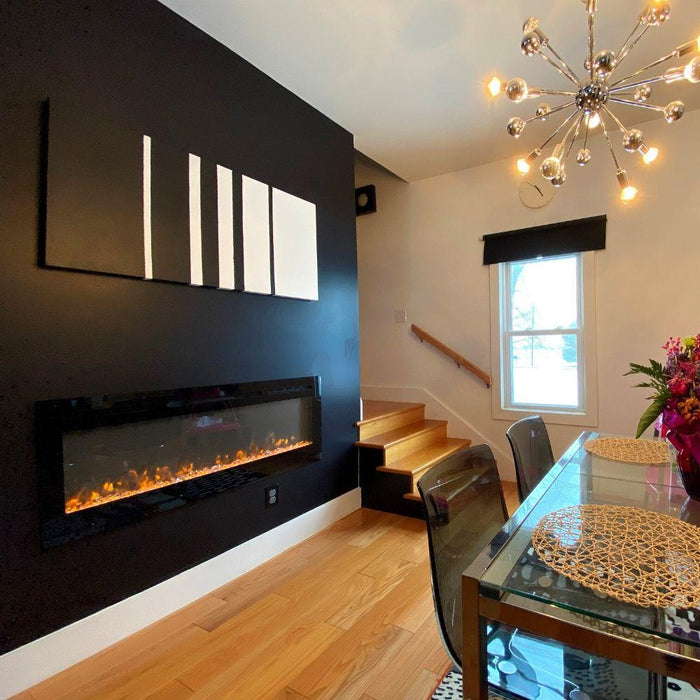 Modern Blaze Recessed / Wall Mounted Electric Fireplace with Multicolor Flame