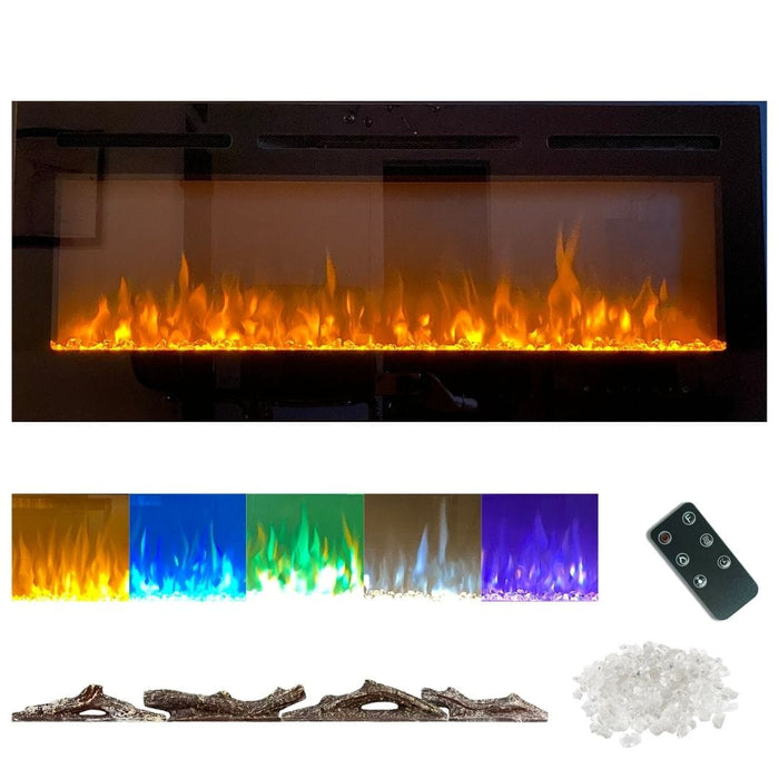 Modern Blaze Recessed / Wall Mounted Electric Fireplace with Multicolor Flame