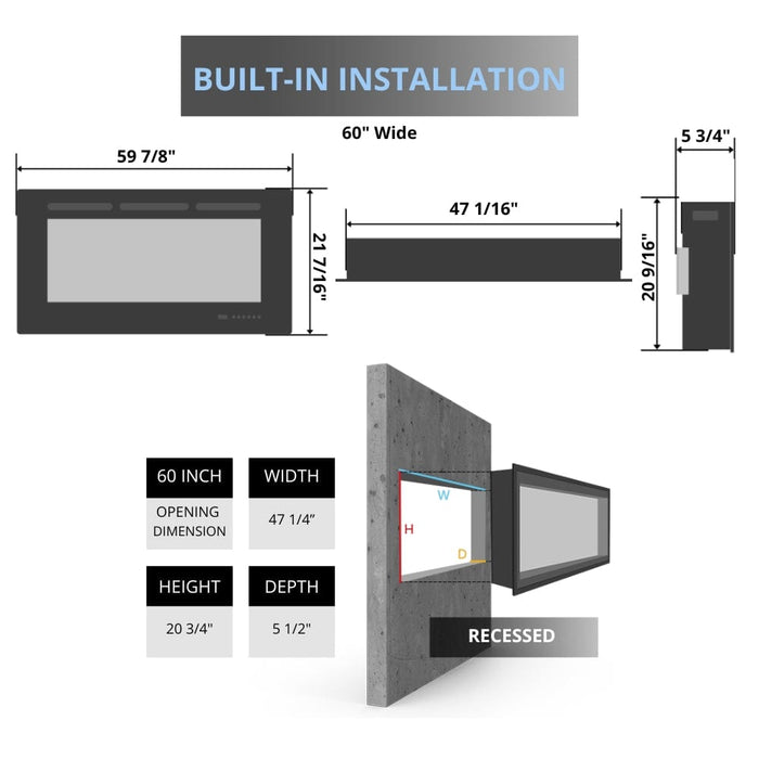 Modern Flames Challenger Series Recessed Electric Fireplace