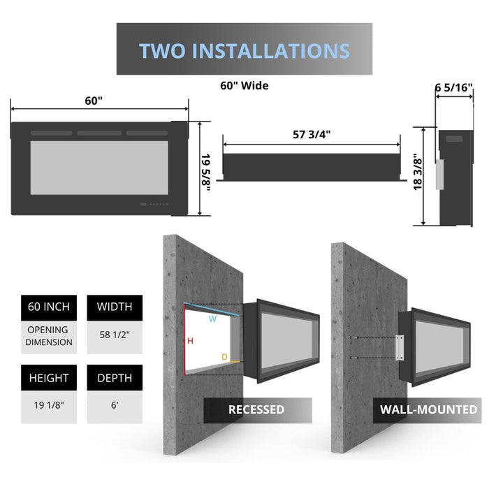 Modern Flames Orion Slim Built-In/Wall Mounted Smart Virtual Electric Fireplace with Real Flame Effect