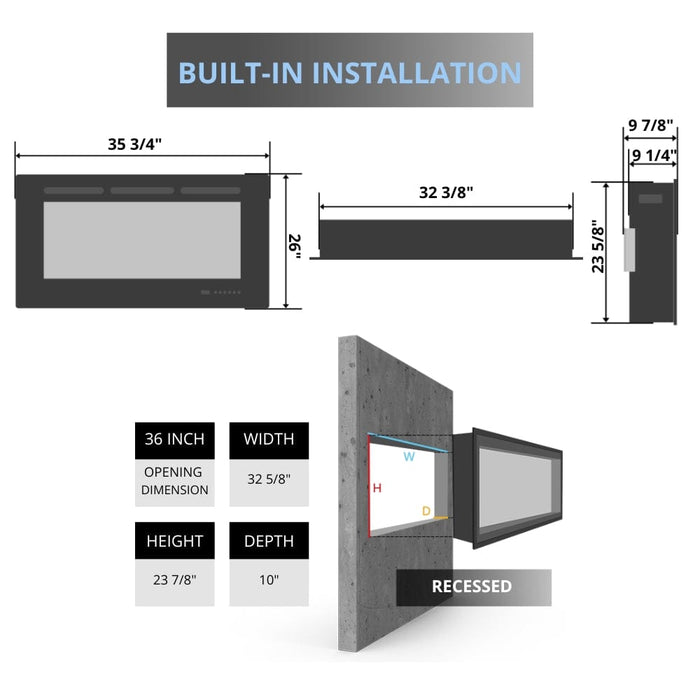 Modern Flames Redstone 36-Inch Built-in Electric Fireplace Insert (RS-3626)