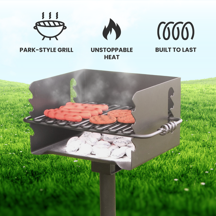 Pilot Rock CBP 135 Park Style Steel Outdoor BBQ Charcoal Grill and Post, Black