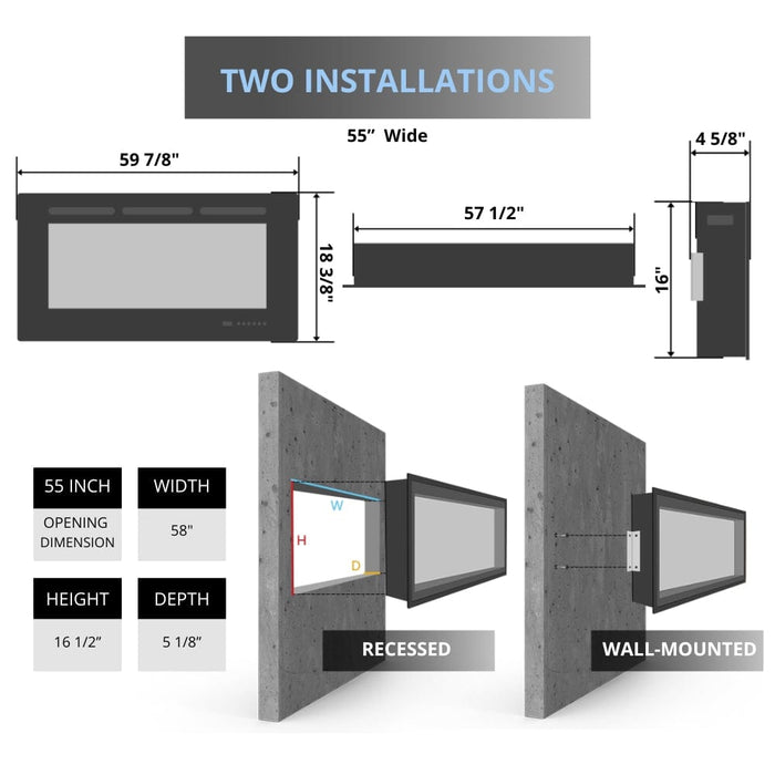 Superior Sentry Built-In/Wall Mounted Zero Clearance Linear Electric Fireplace