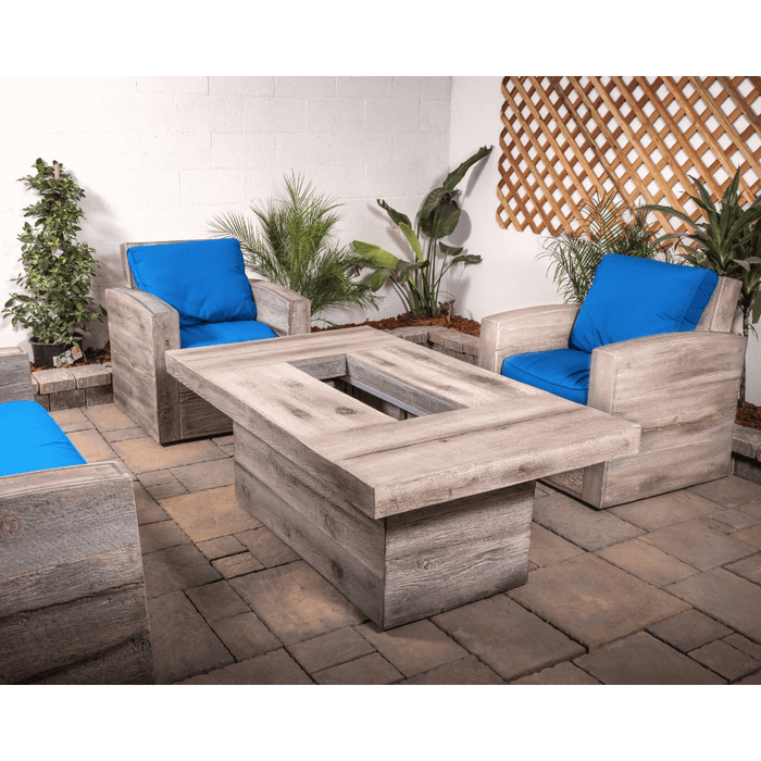 Top Fires Alberta 36-Inch Rectangular Wood Grain GFRC Gas Fire Pit Table - Electronic