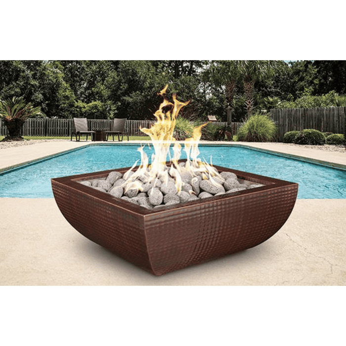 Top Fires Avalon Square Hammered Copper Gas Fire Bowl - Electronic