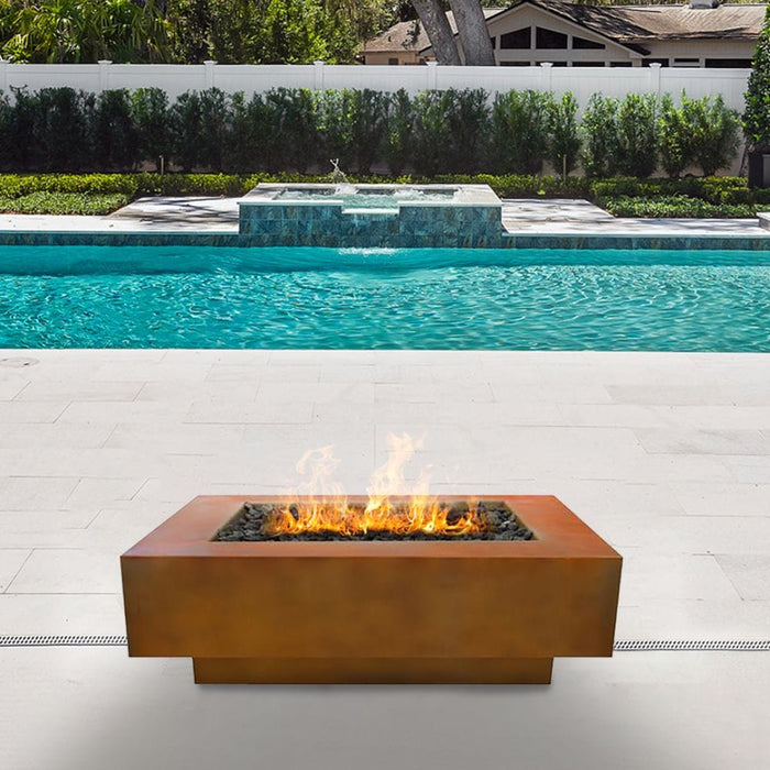 Top Fires Coronado 15-Inch Tall Rectangular Corten Steel Gas Fire Pit - Match Lit